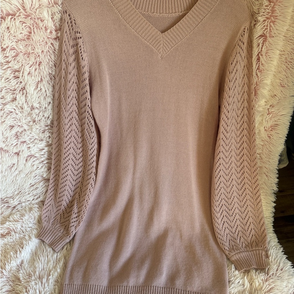 Elegant V-Neck Soft Sweater Dress in Blush Pink